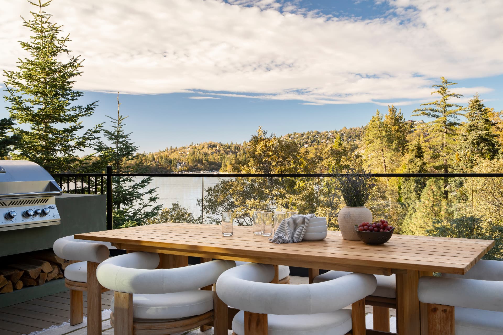 Deck dining overlooking the lake